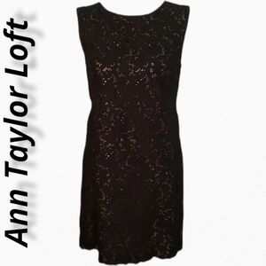 Ann Taylor Loft Shift Sleeveless Black Cotton Eyelet Lace Over Nude 8 VGUC